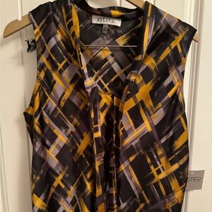 Sleeveless black, gold and grey top by Kasper. BNNBW